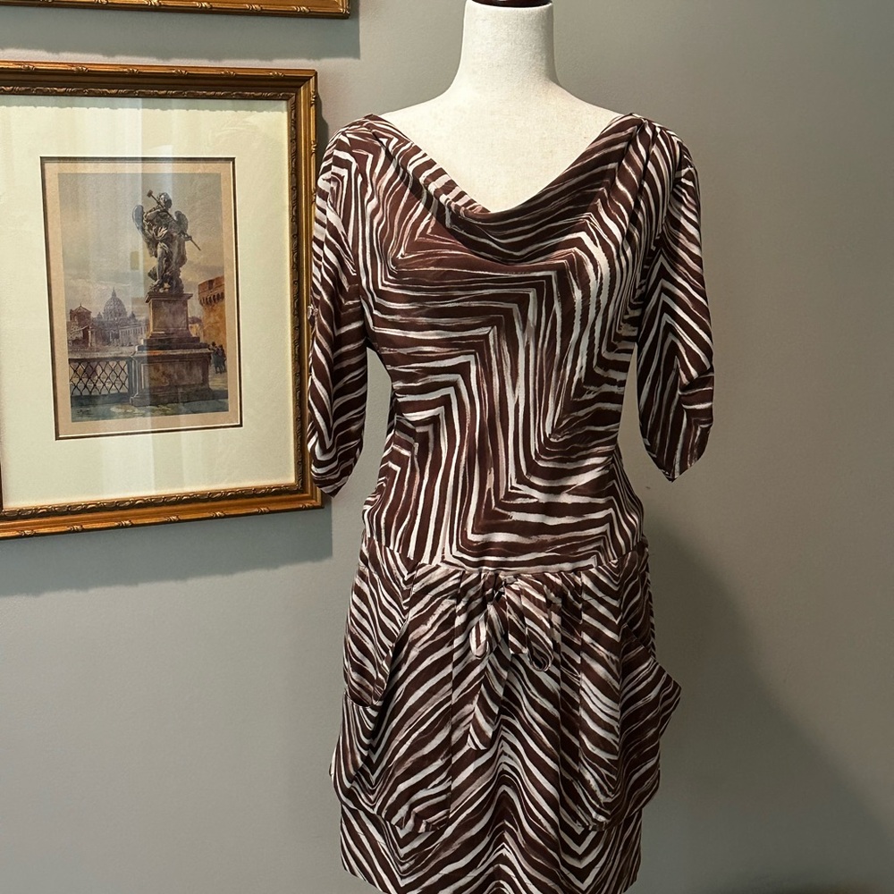 Silk Chic Zebra Print 3/4 Sleeve Dress